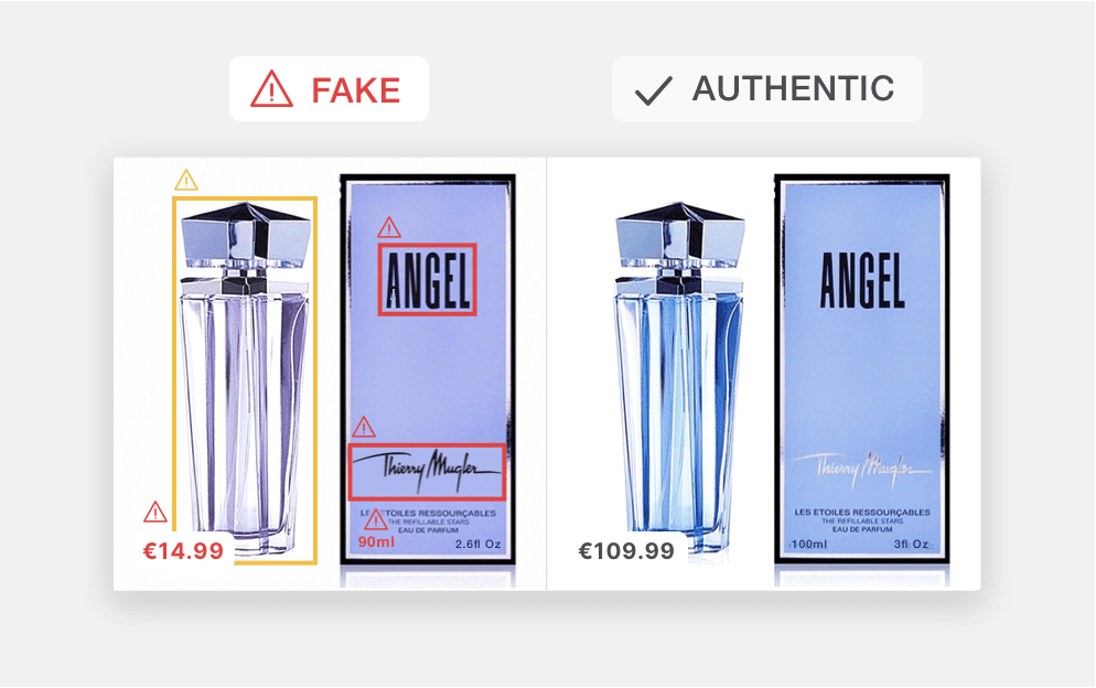 Angel perfume counterfeit detection of similar product