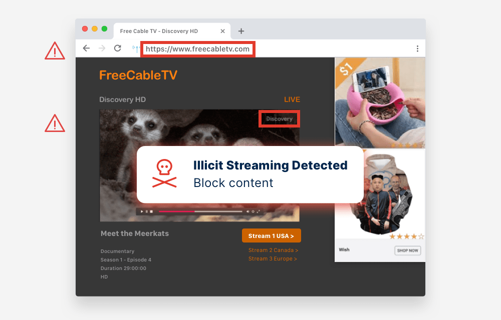 Depicting the blocking of illegal content on a streaming site using Visual-AI