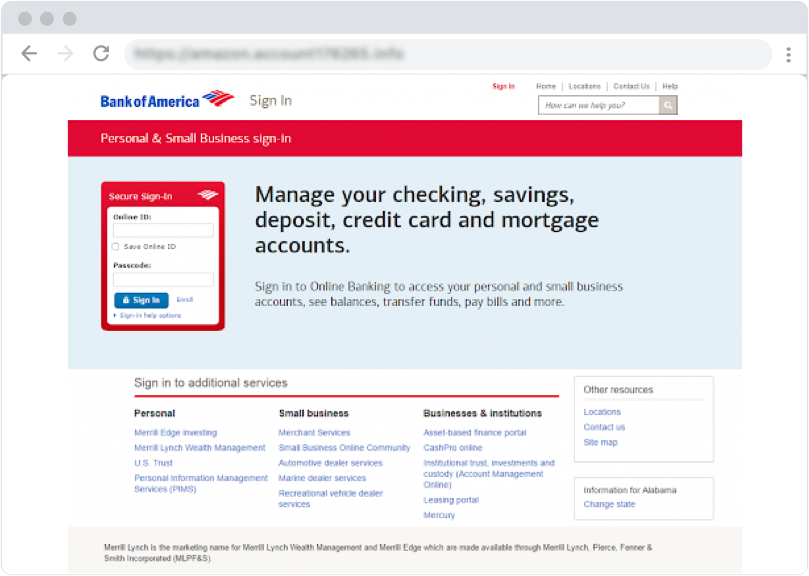 Suspected Phishing Page - Bank of America
